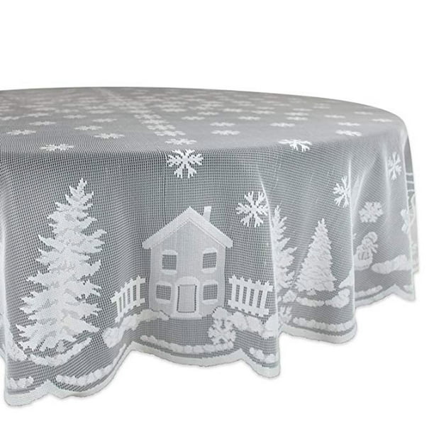 Christmas Snowflake Tablecloth Round White Lace Table Cover Dining Table Decor
